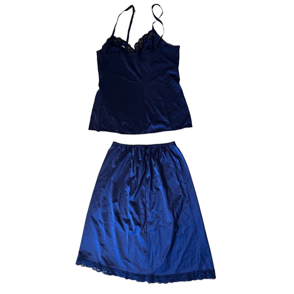 Vintage Vanity Fair Cami 34 and Slip Navy Blue Set Made in USA Lacy - Picture 3 of 7